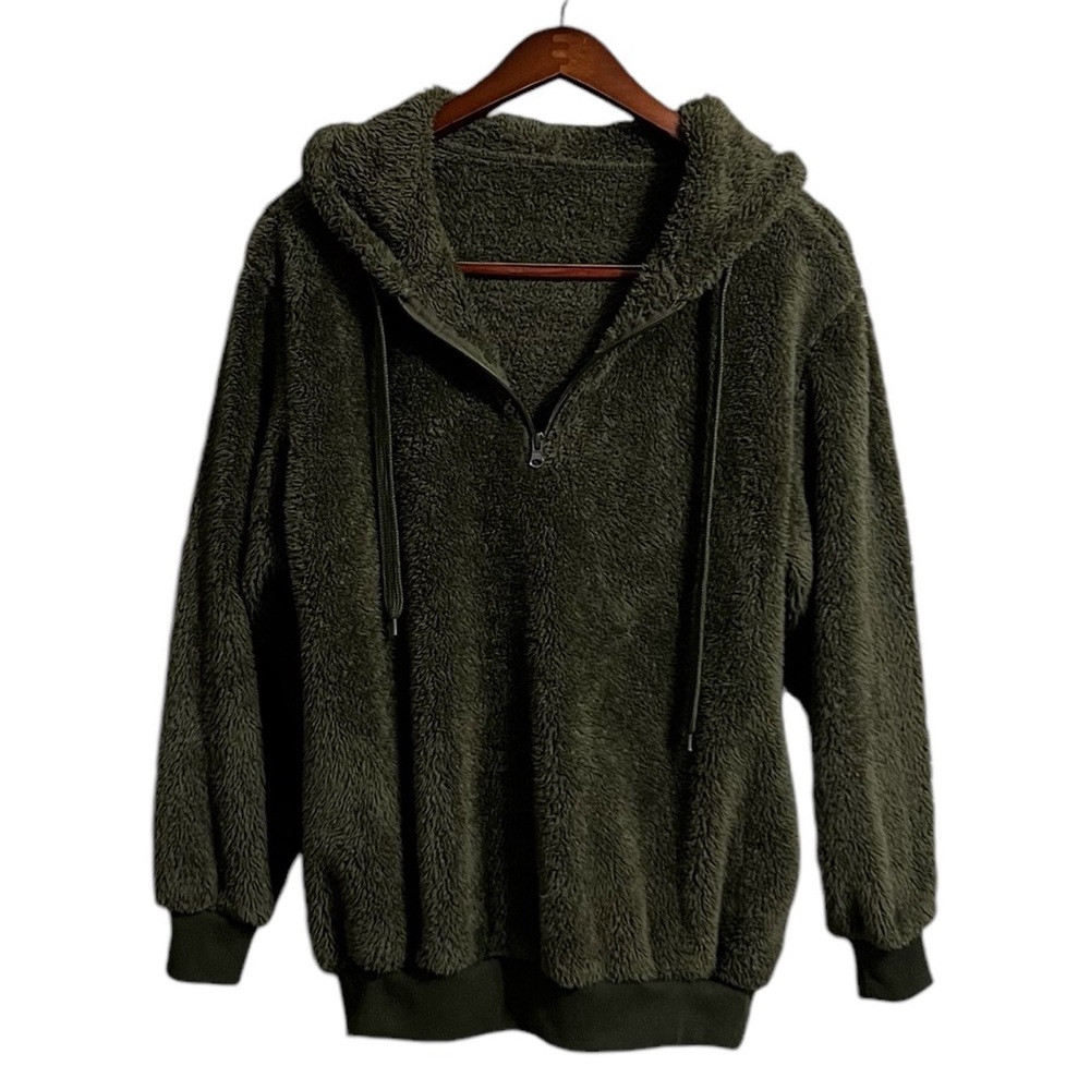 Oversized Fuzzy Soft 1/4 Zip Hoodie Size Large